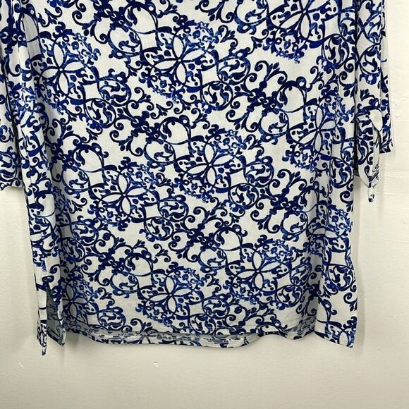 Chico’s TRAVELERS CLASSIC Off-The-Shoulder Top paisley Blue & White size L - Picture 10 of 16
